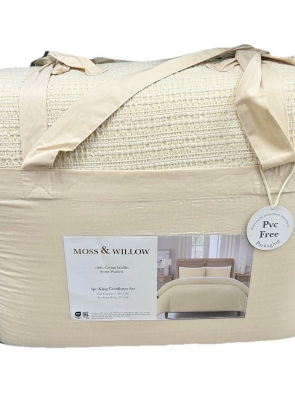 Moss & Willow King Yellow Cotton Waffle Stone Washed Comforter Set 106”x90”
